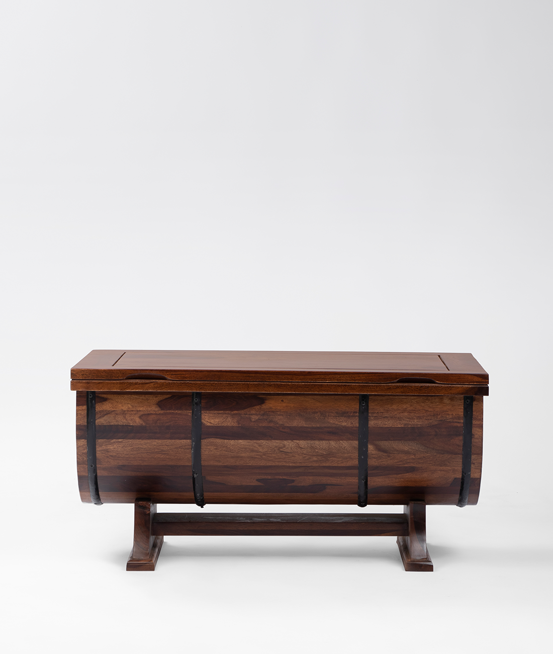 Barrel Shape Solid Wood Coffee Table With Storage - Lakkadhaara