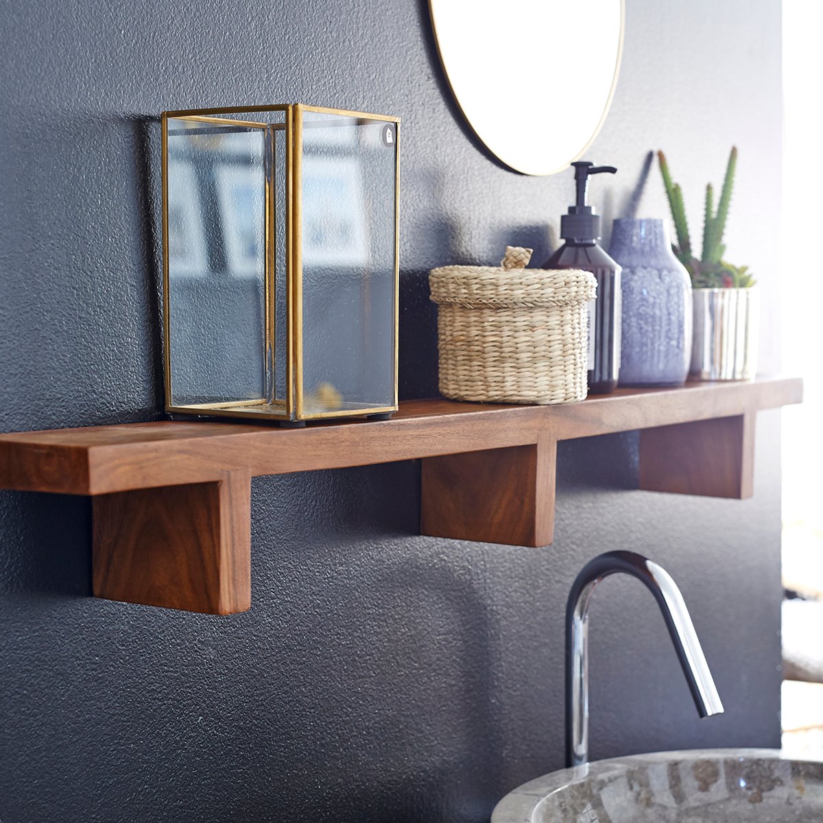 Damon Sheesham Wall Rack - Horizontal Sheesham Wood Shelf India ...