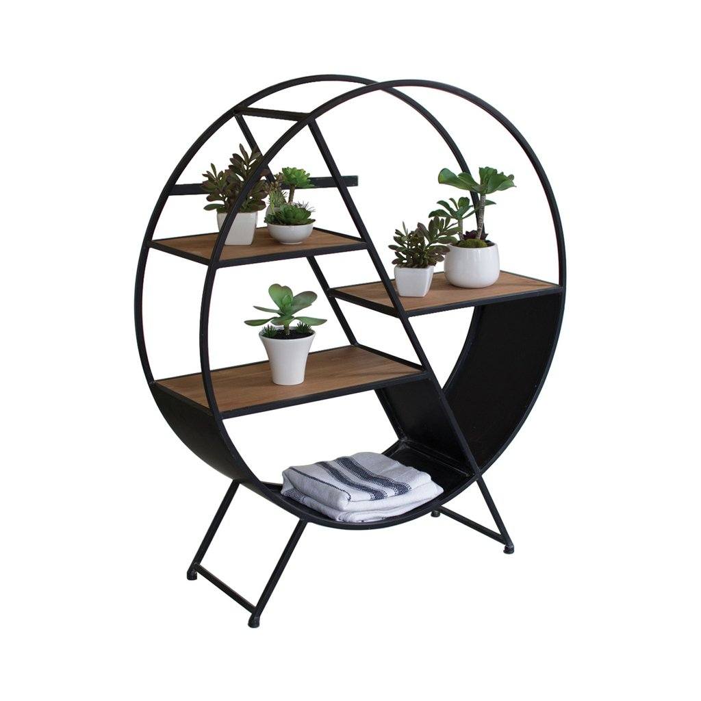 Display Rack In Iron And Solid Wood - Round Sheesham Bookcase India ...
