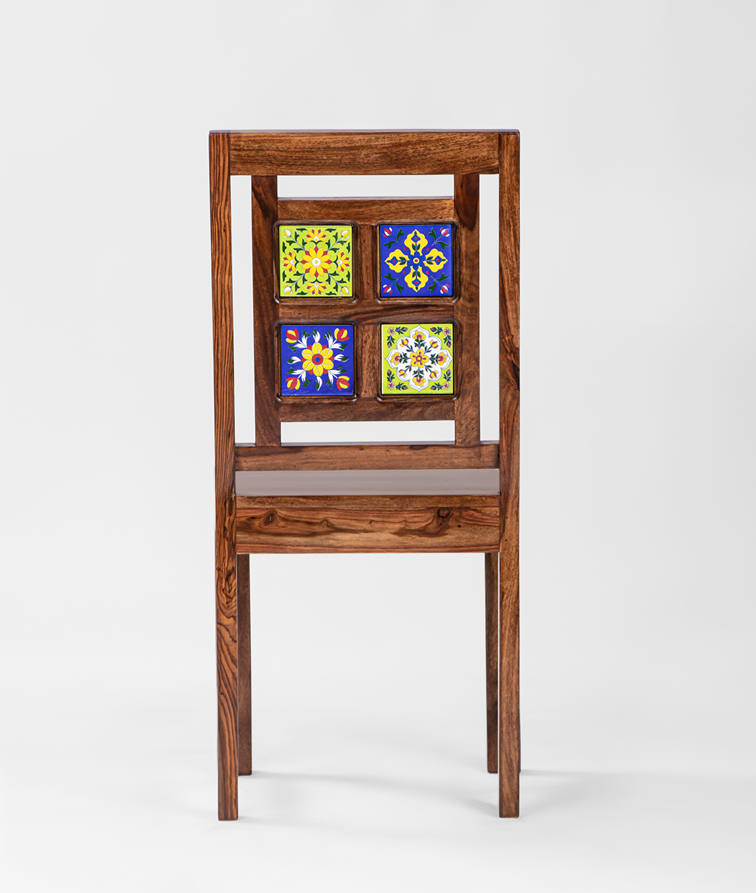 Majolica Tile Solid Wood Chair Set Of Two - Lakkadhaara
