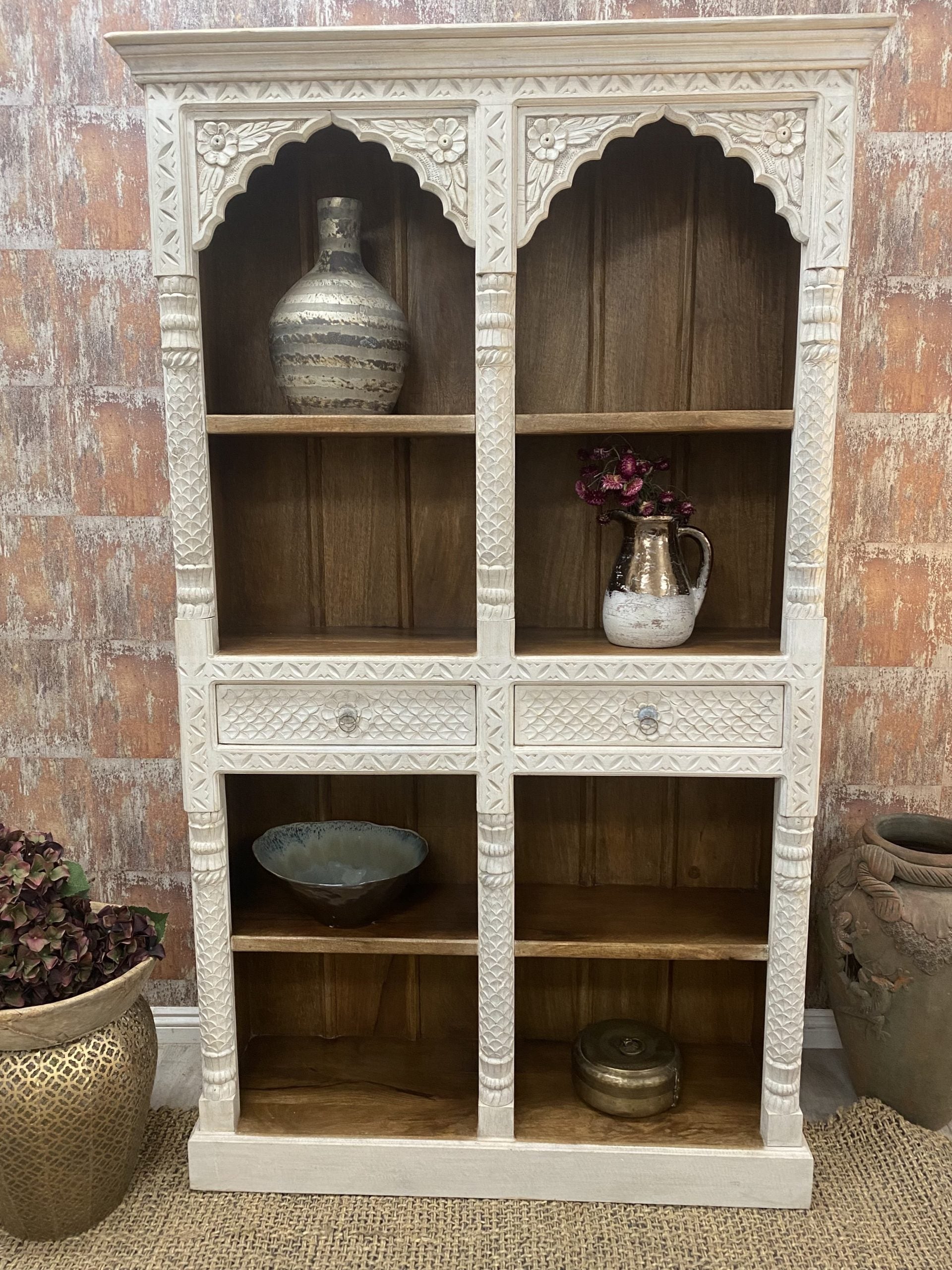 Mayra Carved Solid Wood Bookcase - Lakkadhaara