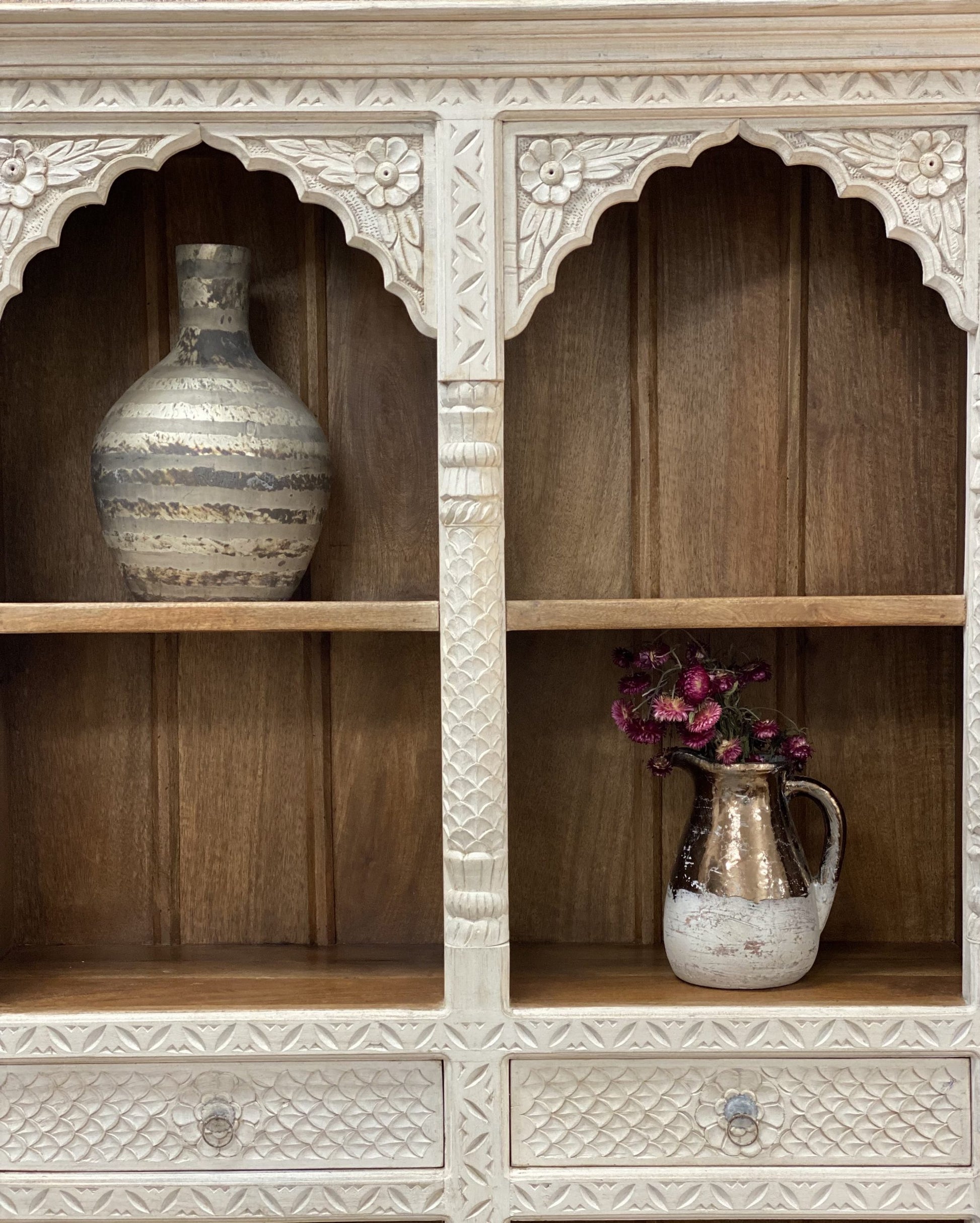 Mayra Carved Solid Wood Bookcase - Lakkadhaara