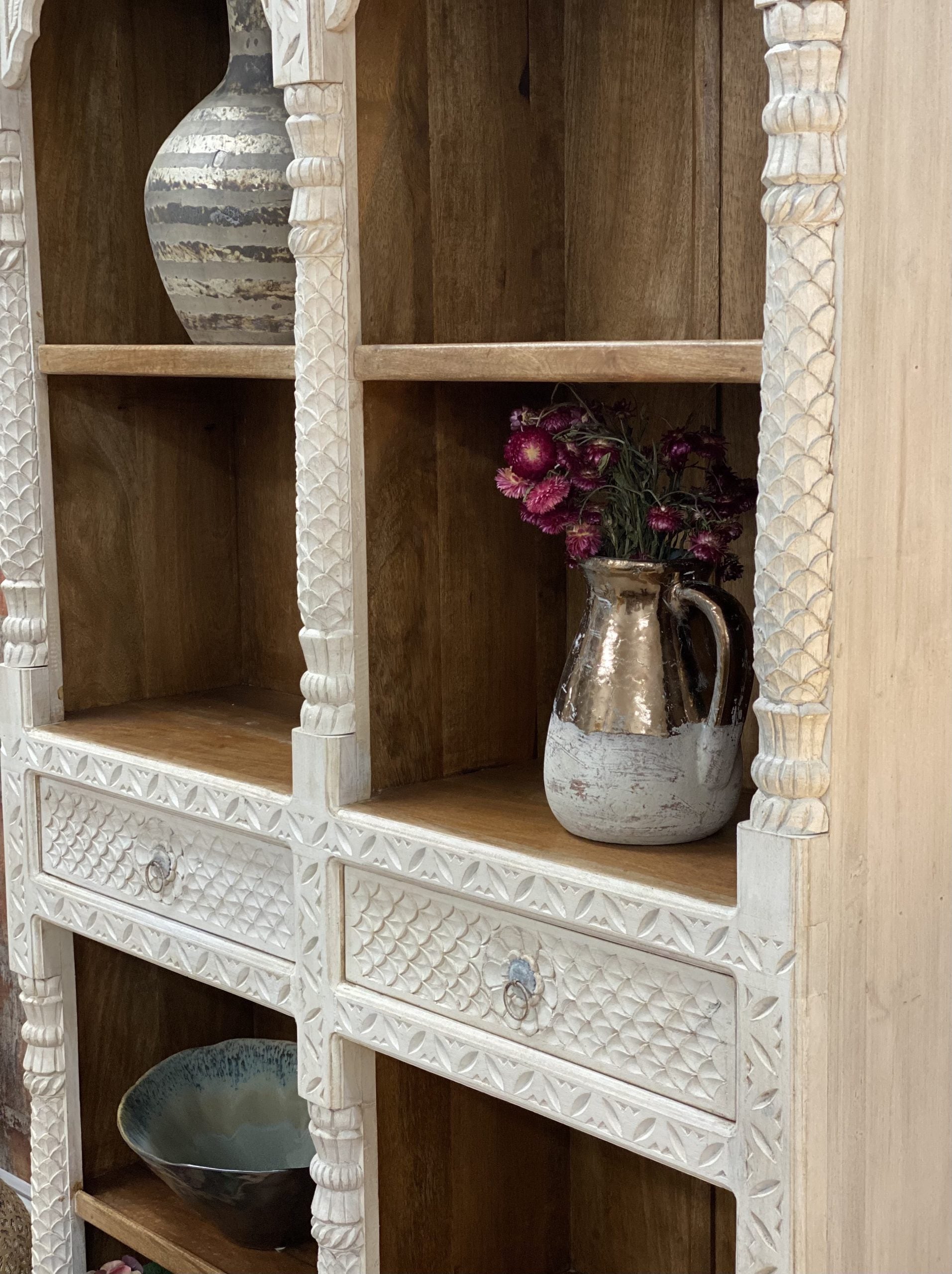 Mayra Carved Solid Wood Bookcase - Lakkadhaara