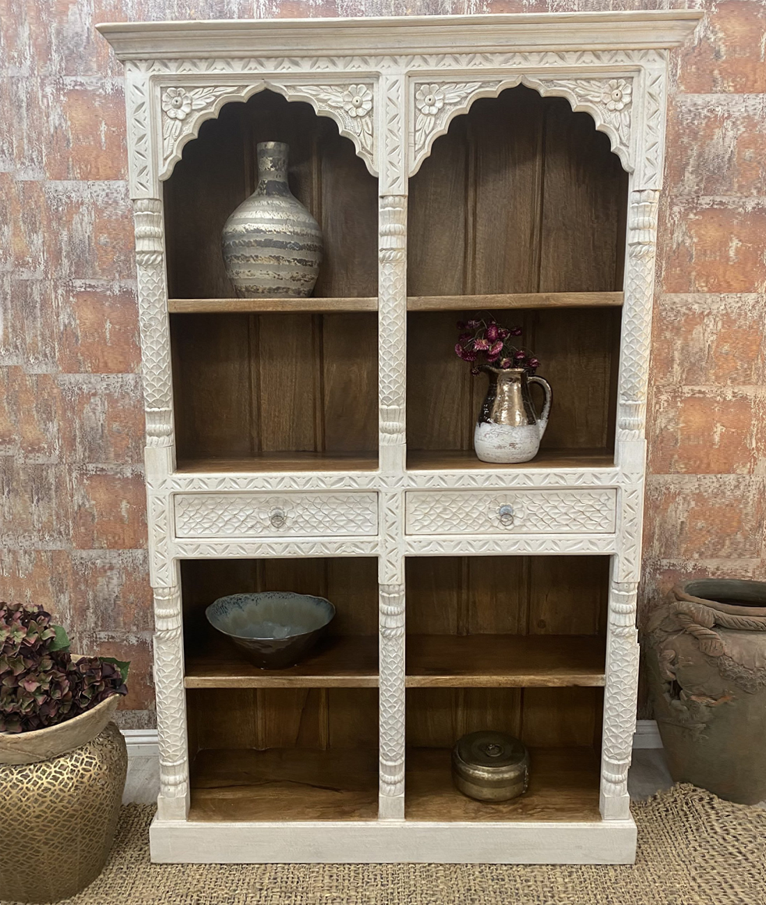Mayra Carved Solid Wood Bookcase - Lakkadhaara