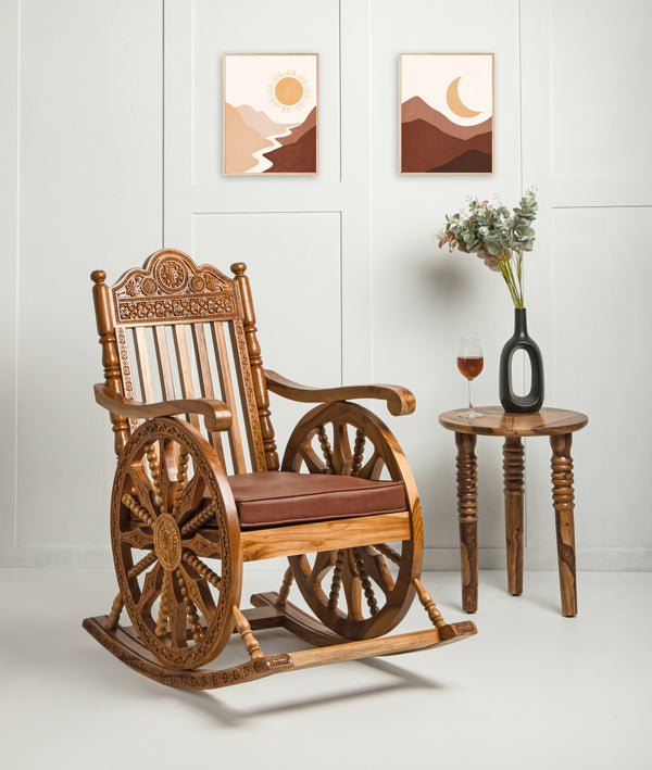 Rama Rocking Chair - Teak Solid Wood Carved Rocking Chair India ...