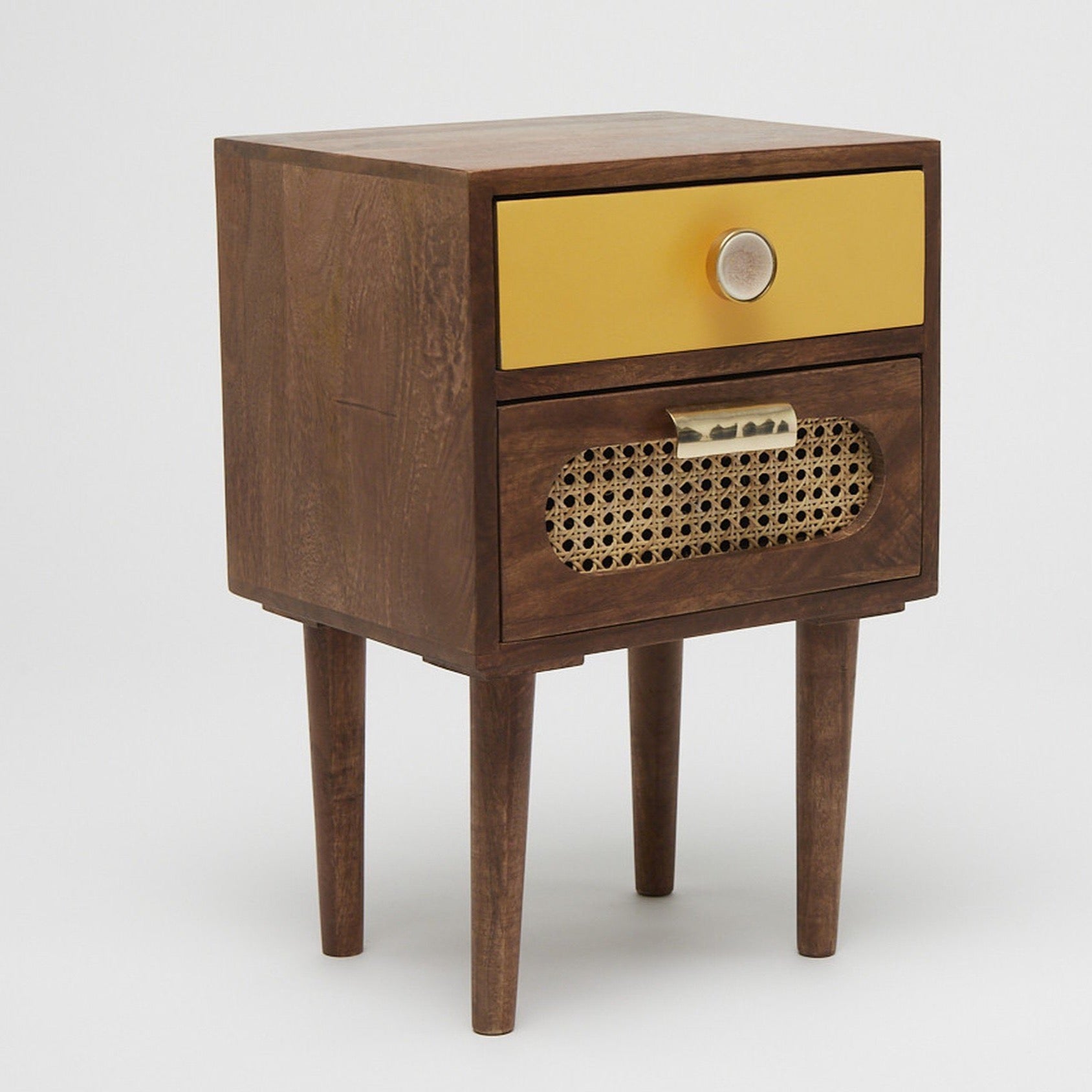 Rattan Solid Wood Bedside Table - Lakkadhaara