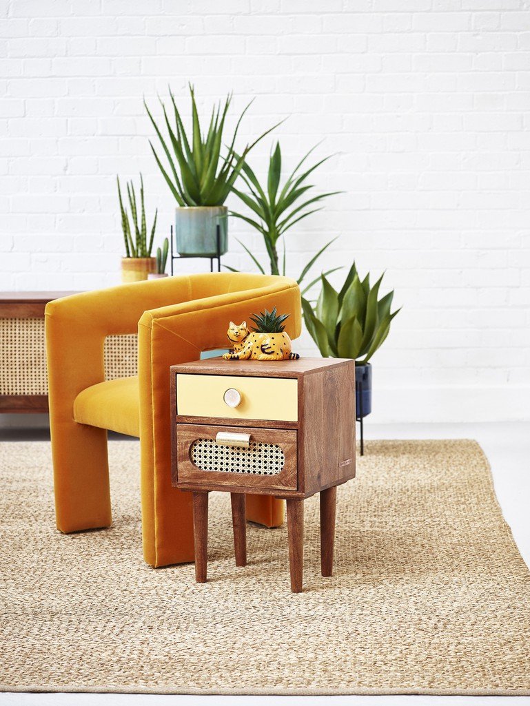Rattan Solid Wood Bedside Table - Lakkadhaara