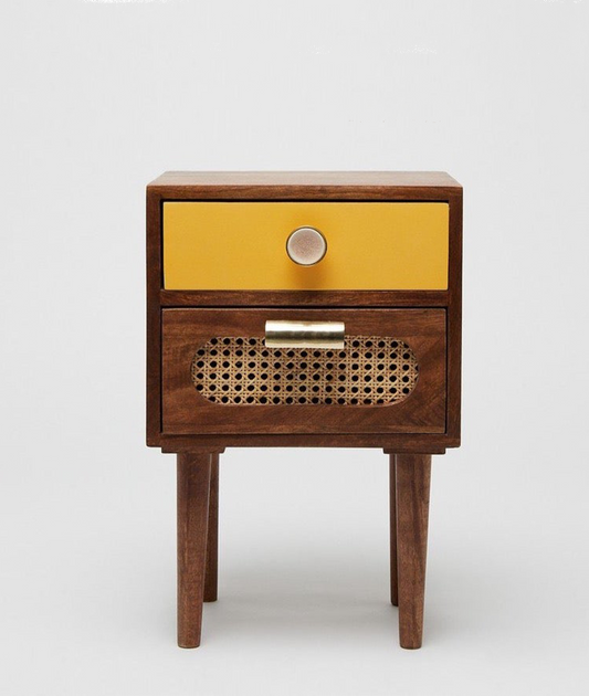 Rattan Solid Wood Bedside Table - Lakkadhaara