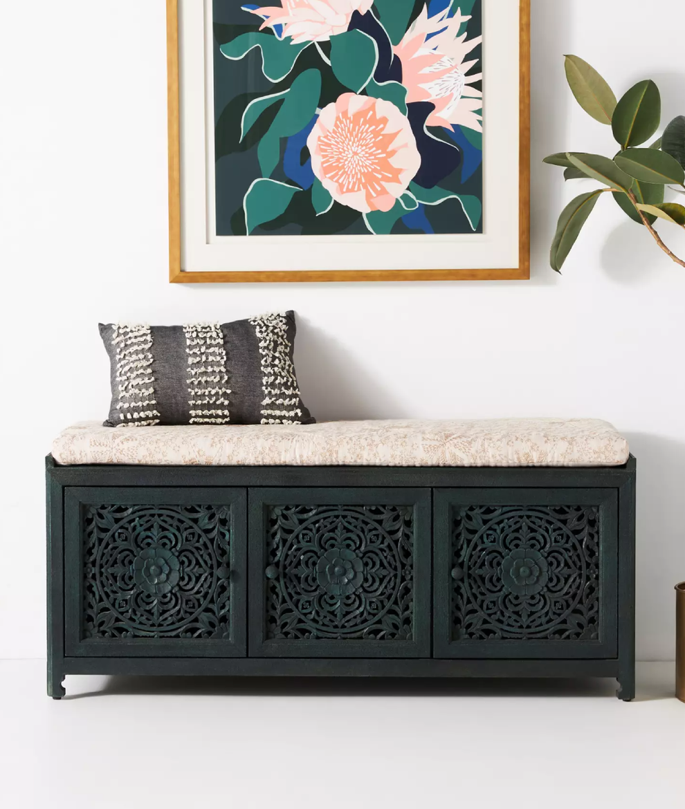 Saket Storage Bench - Mango Wood Hand Carved Storage Bench India ...