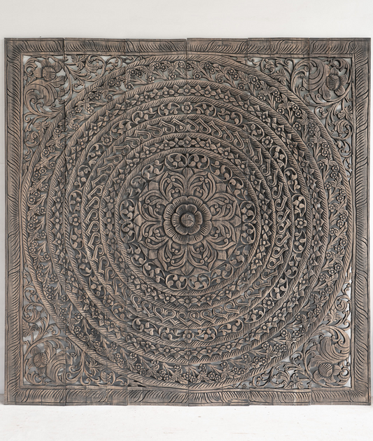 Smoke Grey Carved Headboard - Lakkadhaara