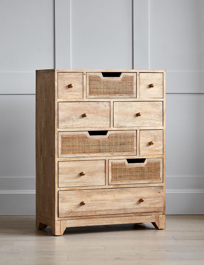 Solid Wood Rattan Ten Chest Of Drawers - Lakkadhaara