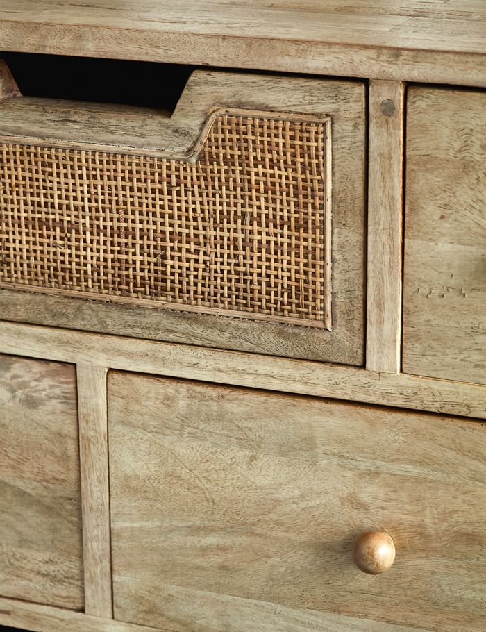 Solid Wood Rattan Ten Chest Of Drawers - Lakkadhaara