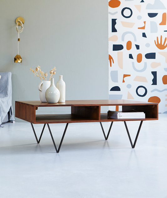 Vayu Coffee Table With Iron Legs - Lakkadhaara