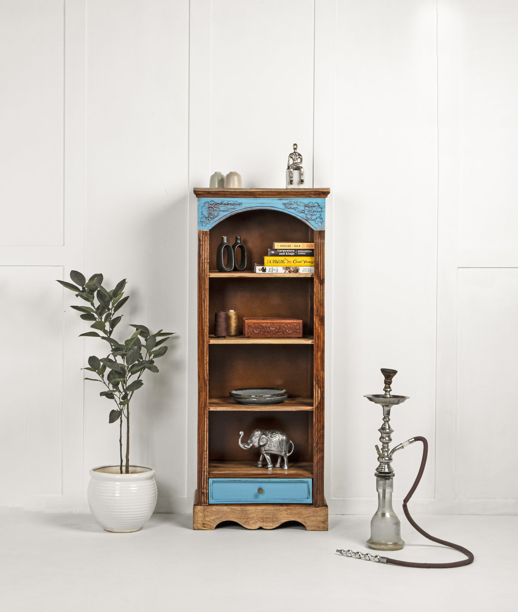 Vidur Carved Solid Wood Bookcase - Lakkadhaara