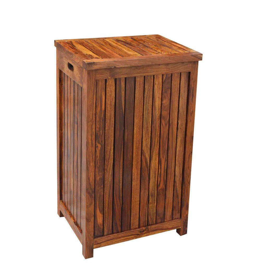 Nime Solid Wood Laundry Basket In Honey Finish - Lakkadhaara