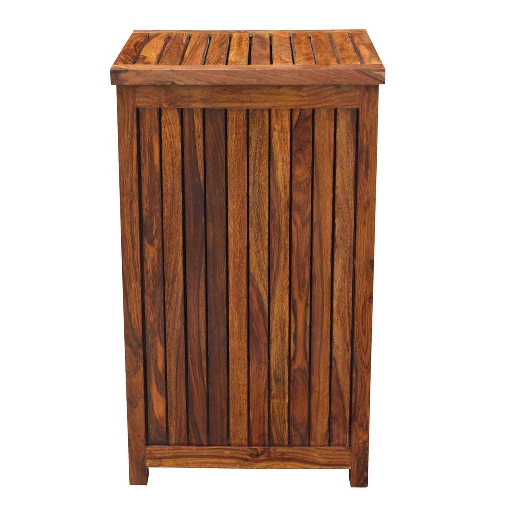 Nime Solid Wood Laundry Basket In Honey Finish - Lakkadhaara
