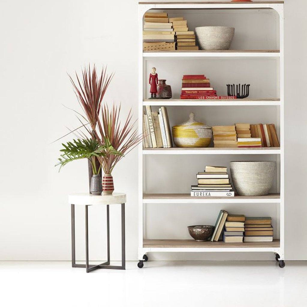 Armadale Solid Wood Bookcase With Iron Frame In Stain & White Finish - Lakkadhaara