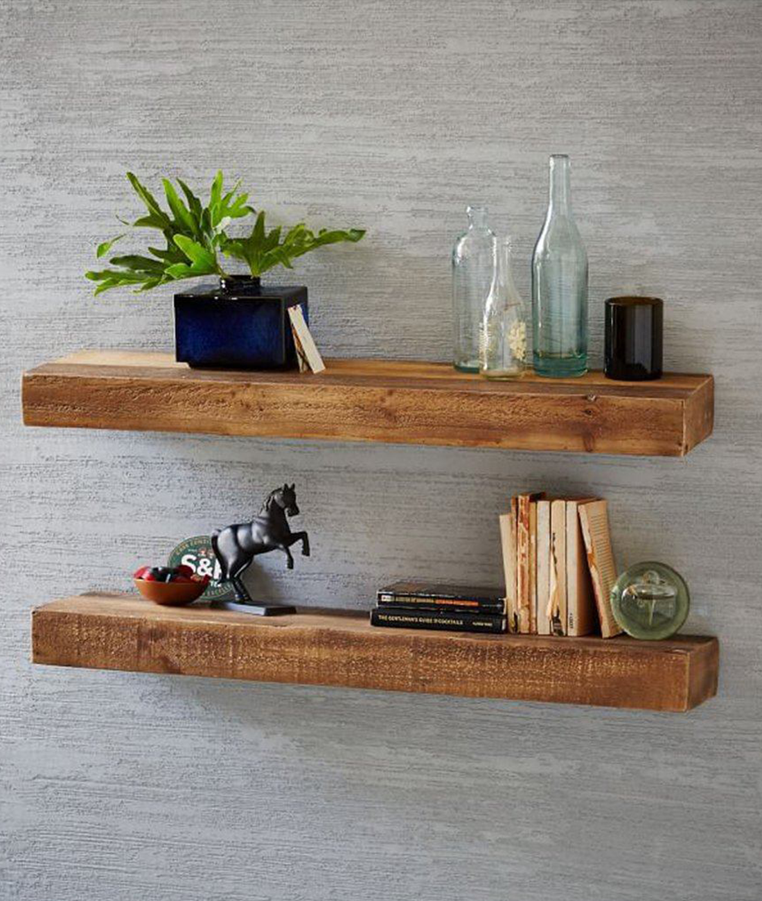 Solid Wood Wall Rack Set Of Two With Distress Finish