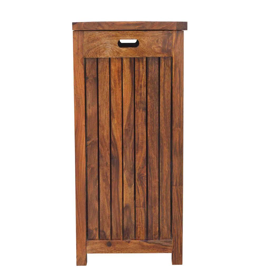 Nime Solid Wood Laundry Basket In Honey Finish - Lakkadhaara