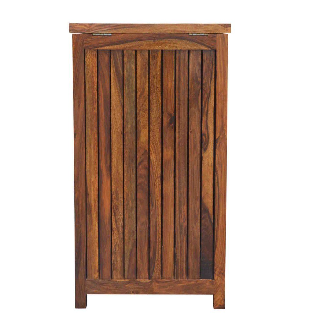 Nime Solid Wood Laundry Basket In Honey Finish - Lakkadhaara