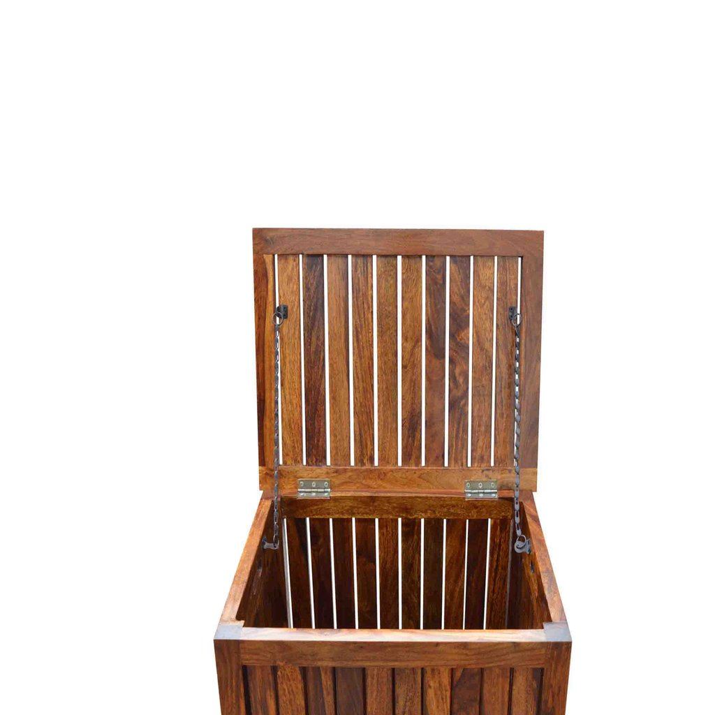 Nime Solid Wood Laundry Basket In Honey Finish - Lakkadhaara