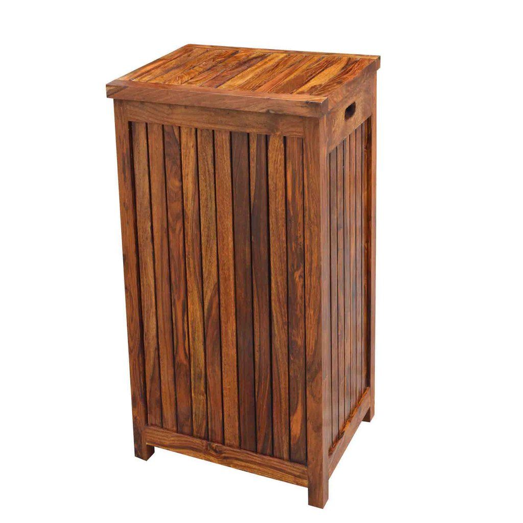 Nime Solid Wood Laundry Basket In Honey Finish - Lakkadhaara