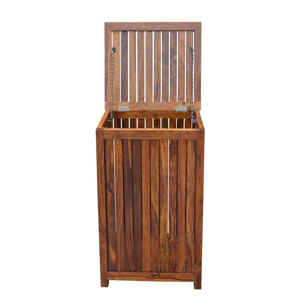Nime Solid Wood Laundry Basket In Honey Finish - Lakkadhaara