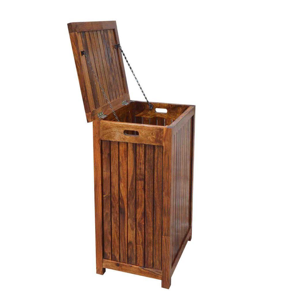 Nime Solid Wood Laundry Basket In Honey Finish - Lakkadhaara