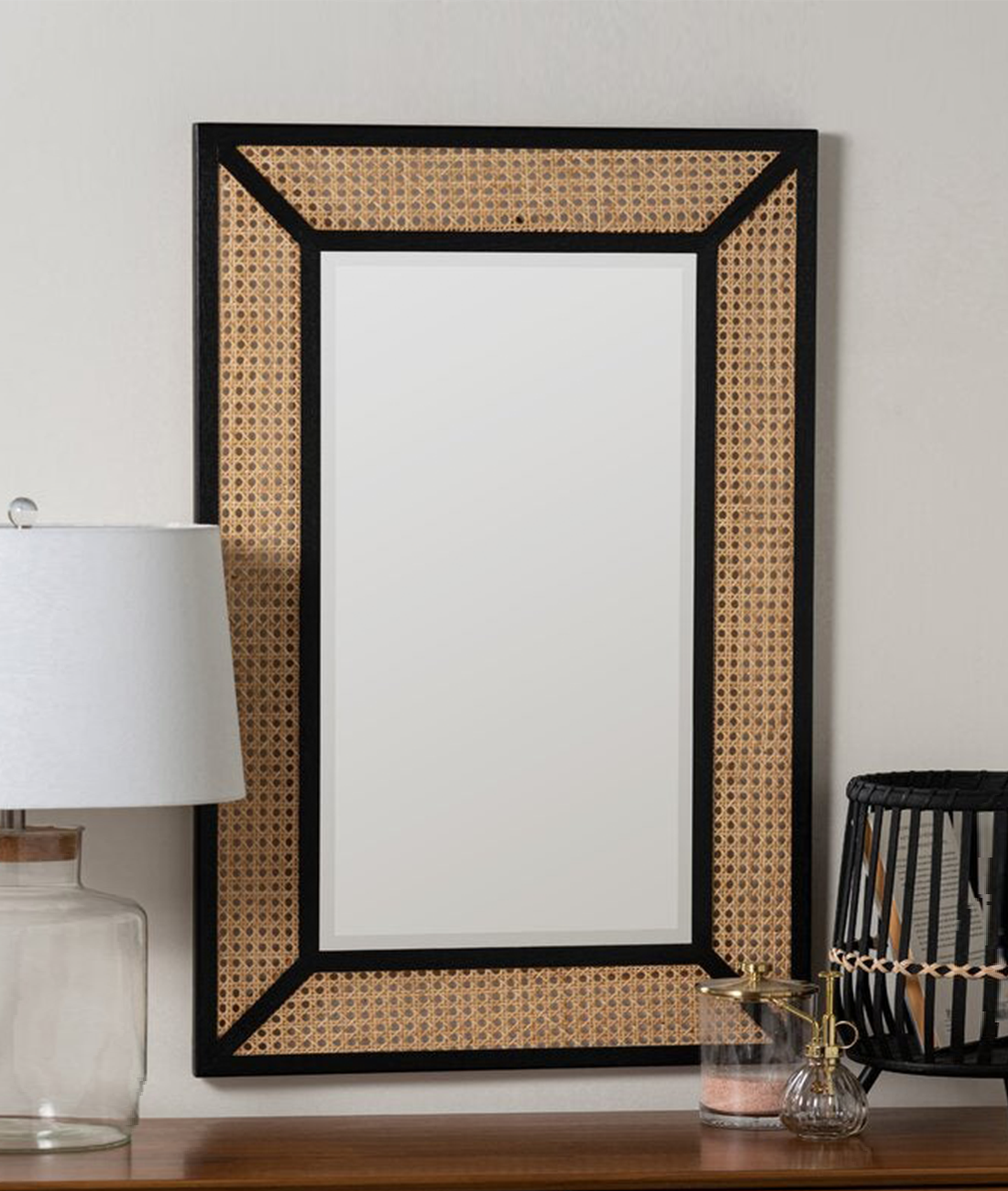 Rattan Mirror in Solid Wood